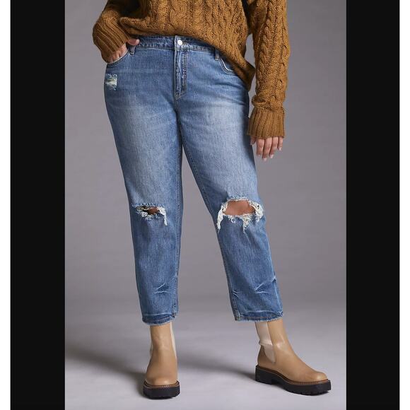 Anthropologie Pilcro The Heritage Boyfriend Jeans Mid Rise Crop Distressed - Picture 1 of 13